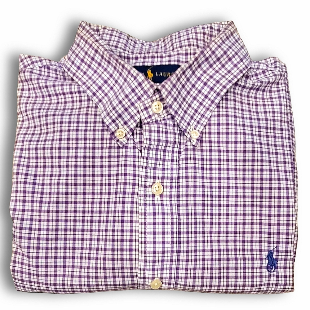 Ralph Lauren Men's XL Purple Plaid Long Sleeve Stretch Cotton Button-Down Shirt
